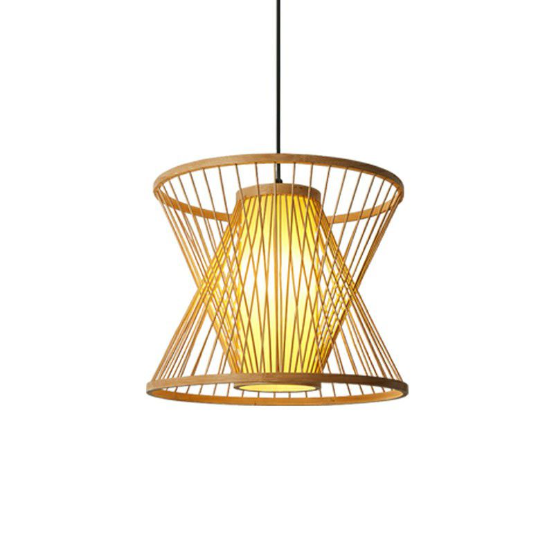 Nordic Conical Cage Hanging Light Bamboo 1-Light Dining Room Suspension Pendant Light in Wood