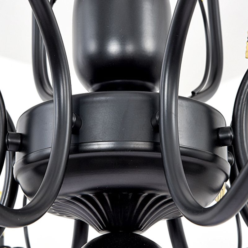 Metal Swooping Arm Hanging Chandelier Traditional 6/12/16 Lights Living Room Pendant Light in Dark Brown