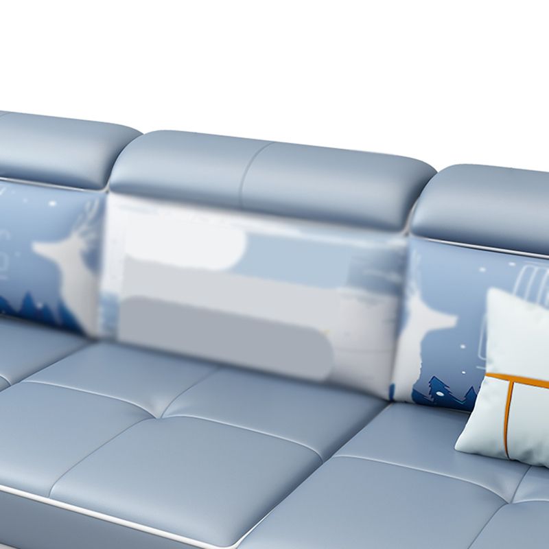 Square Arm Pillowed Back Cushions 6-Seater Faux Leather and Fabric Sectionals Sofas