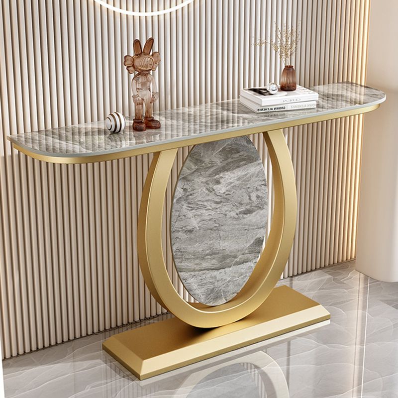 Stone Half Moon Accent Table 1-shelf 31.5" Tall Console Table for Hall