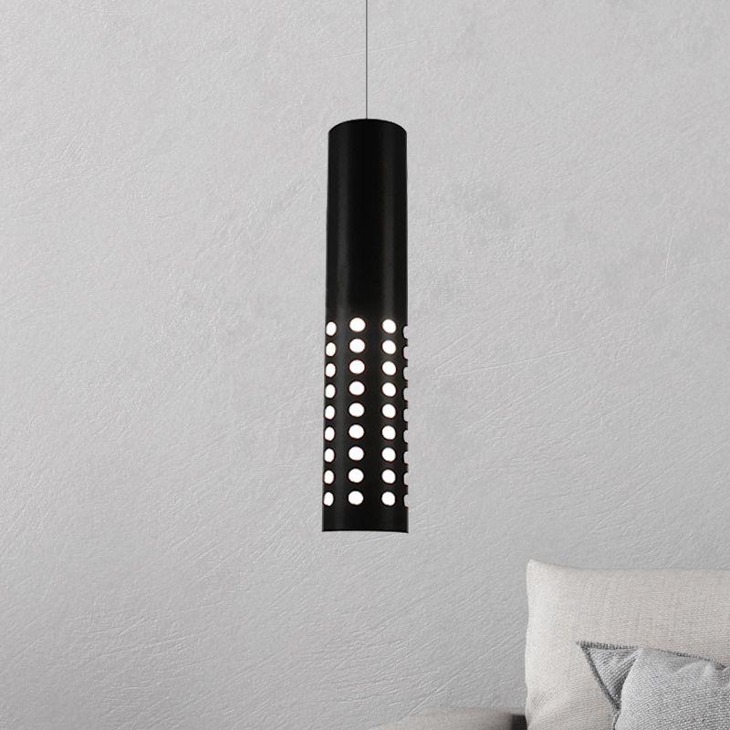 Moderne cilindersuspensie Licht met Circle Cuts-outs Metaal 1 Licht Zwarte hanglamp Licht bevestiging voor woonkamer in warm/wit