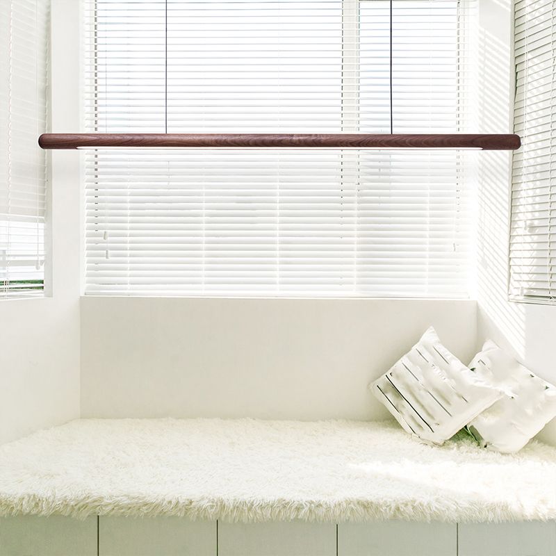Modern Wood Chandelier Lamp Linear 1 Light LED Island Pendant for Office