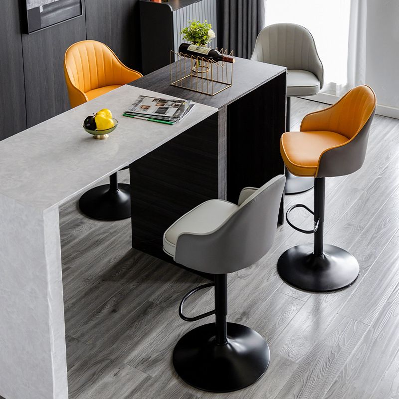 Scandinavian Metal Barstool Adjustable Low Back PU Leather Barstools