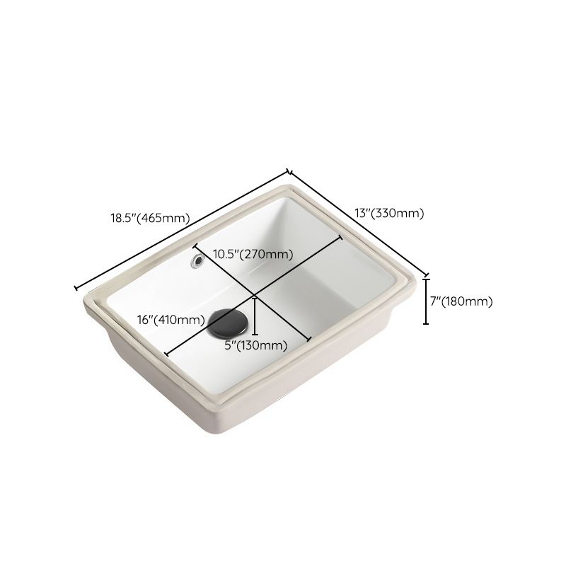 Contemporary Bathroom Sink with Pop-Up Drain Porcelain Rectangular Undermount Vanity Sink