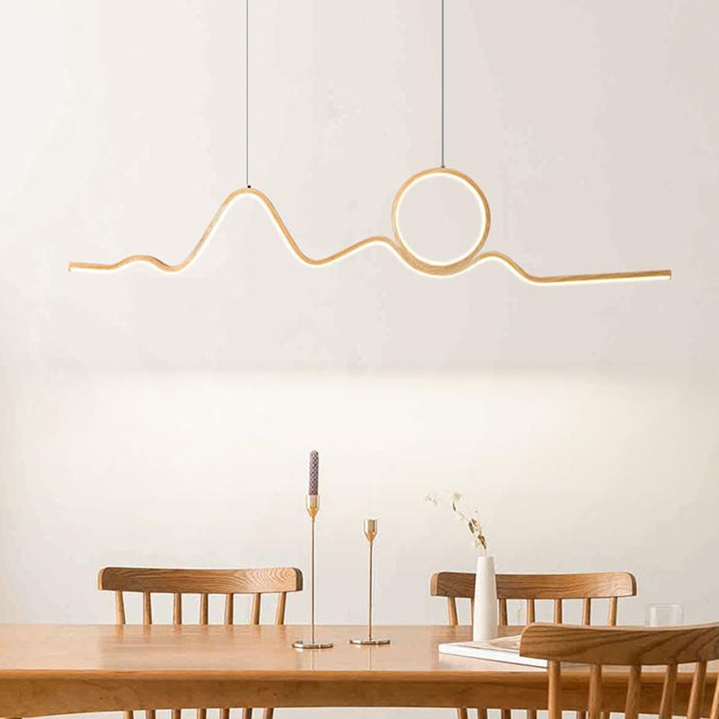 2-Light Beige Island Lighting Modern Wooden LED Ceiling Light for Bedroom