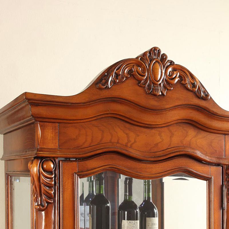 Traditional Glass Doors Curio Cabinet Rubberwood Storage Cabinet for Dining Room