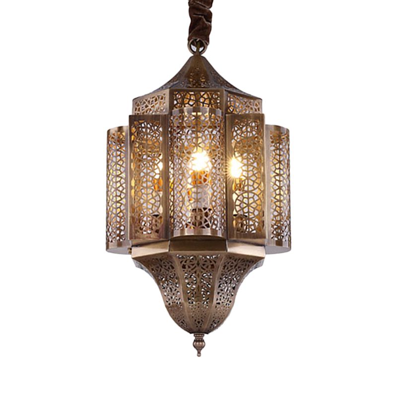 Brass Lantern Suspension Lamp Arab Metal 3-Bulb Restaurant Chandelier Pendant Light