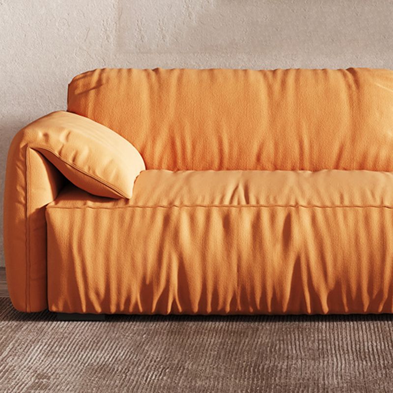 Contemporary Pillow Top Arm Settee Orange Faux Leather Sofa for Living Room