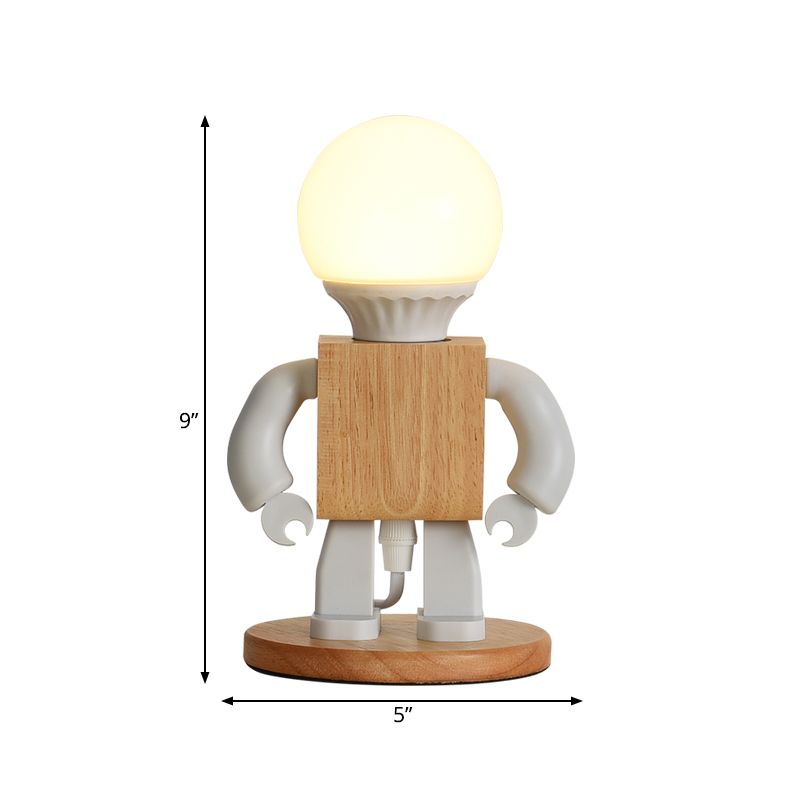 Metalen robotvorm nachtkastje lichte cartoon 1 licht wit en houten nachttafellamp voor het bedzijde