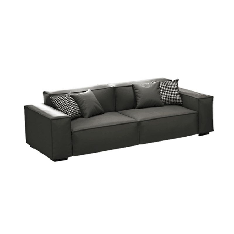 Grey Faux Leather Contemporary Square Arm Sofa Stain Resistant Standard Sofa