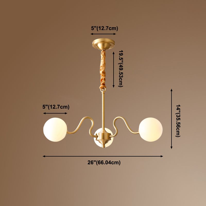 American Style Chandelier White Glass Multi Light Hanging Light with Brass for Bedroom