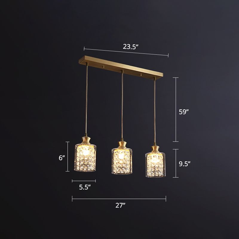 Postmoderne ombragée multiple suspendus léger 3 têtes Salle de salle à manger Suspension Pendent en or