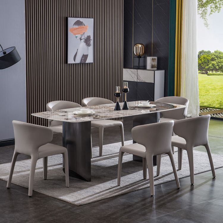 Sintered Stone Table for Restaurant Industrial Rectangle Dining Table with Double Pedestal