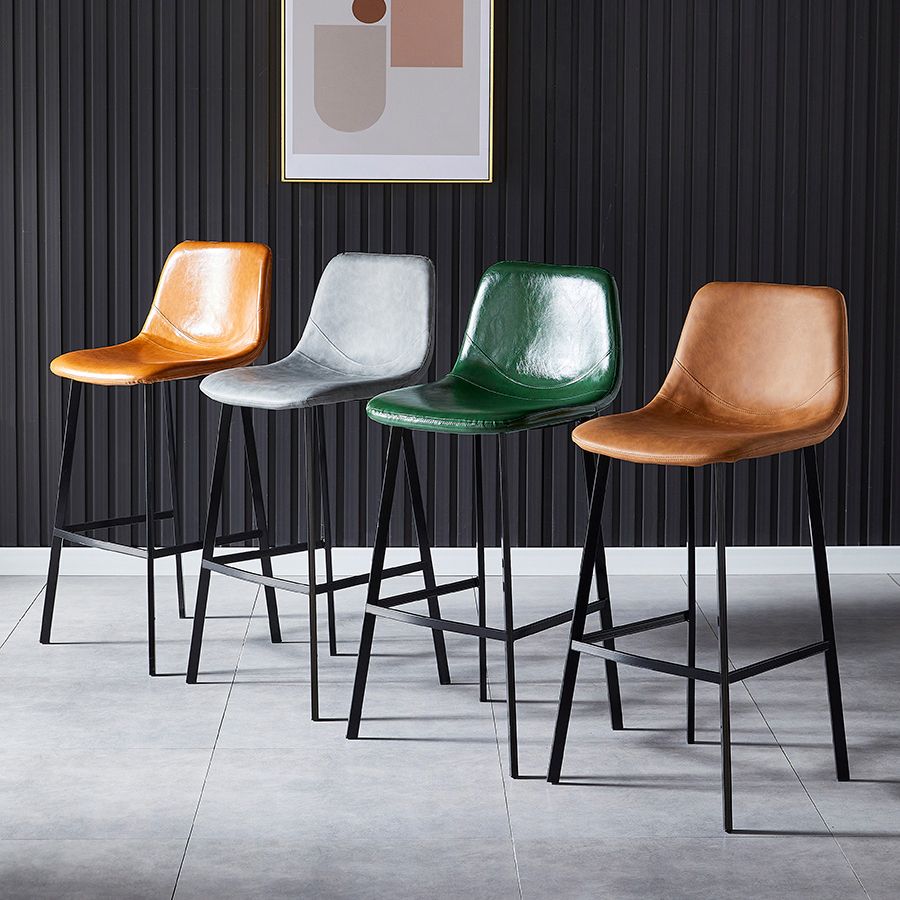 Scandinavian Leather Restaurant Stool Matte Finish Footrest Barstool