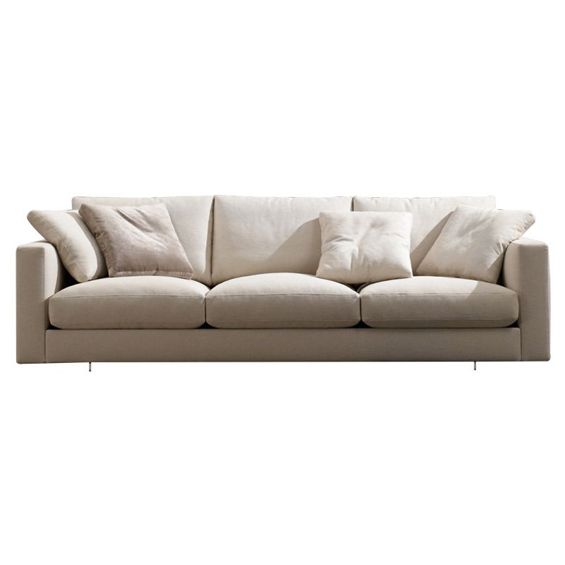 Brown 3-seat Fabric Sofa Sqaure Arm Standard Sofa with 4 Pillows