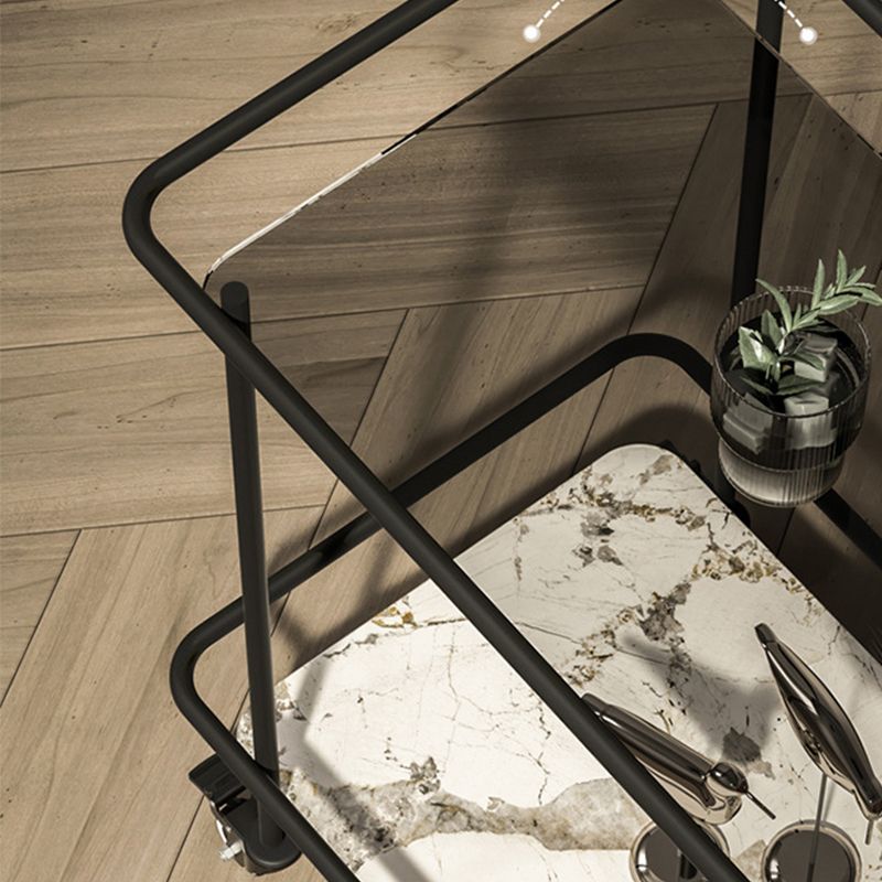 Contemporary Glass & Stone End Table 25.59" W Side Table with Casters