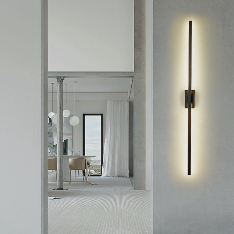 2-Lights Metal Wall Light Modern Style Linear Shape Wall Mount Light Fixture in Black