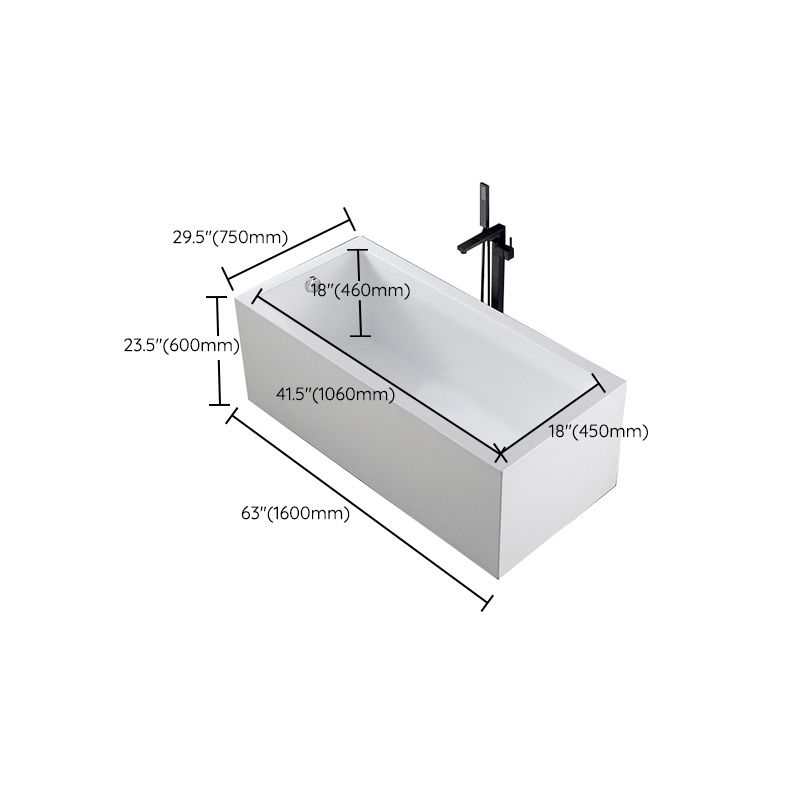 White Acrylic Rectangular Bathtub Soaking Freestanding with Left Drain