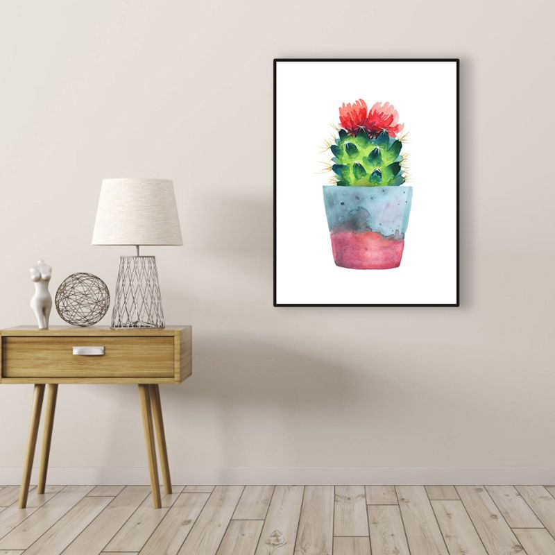 Cactus Bonsai Wanddecoratie Eigentijds getextureerd salon Verpakt canvas in zachte kleuren