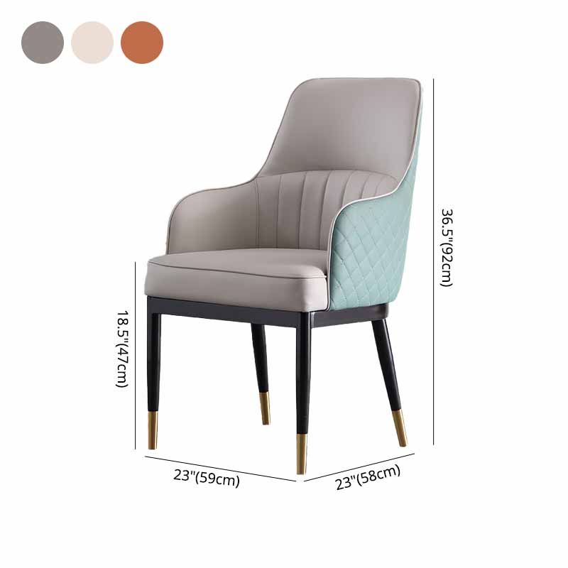Minimalist Solid Back Arm Side Chairs Upholstered Leather Dining Chair