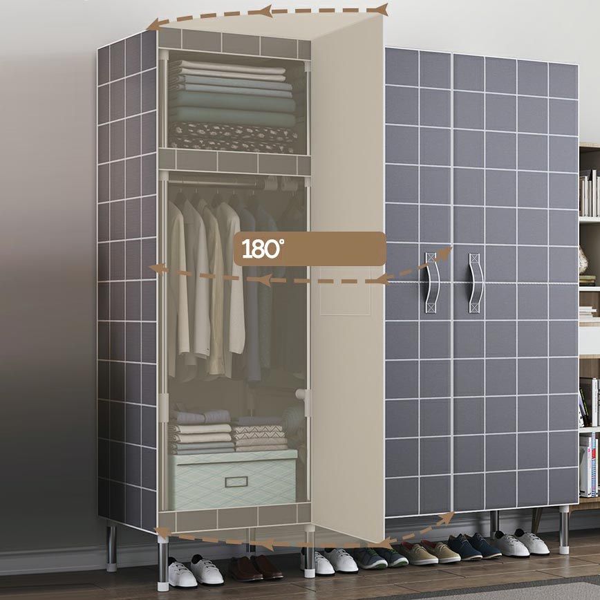 Cloth Cabinet Steel Pipe Wardrobe Cabinet, Modern 3-door Wardrobe Armoire
