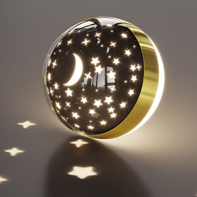 Kids Astronaut Wall Lamp Metal Sconce Lighting in Black and Gold for Bedroom