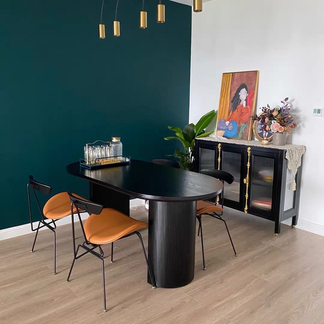 Oval Dining Table Contemporary Dining Table with Sled Base in Black