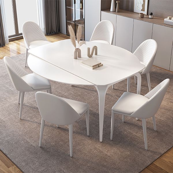 Contemporary White Round Stone Dining Table with 4 Steel Foot