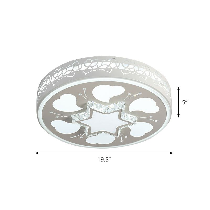Star/Flower LED Flush Mount Light Modern White Crystal Ceiling Fixture with Hollowed Out Side Design