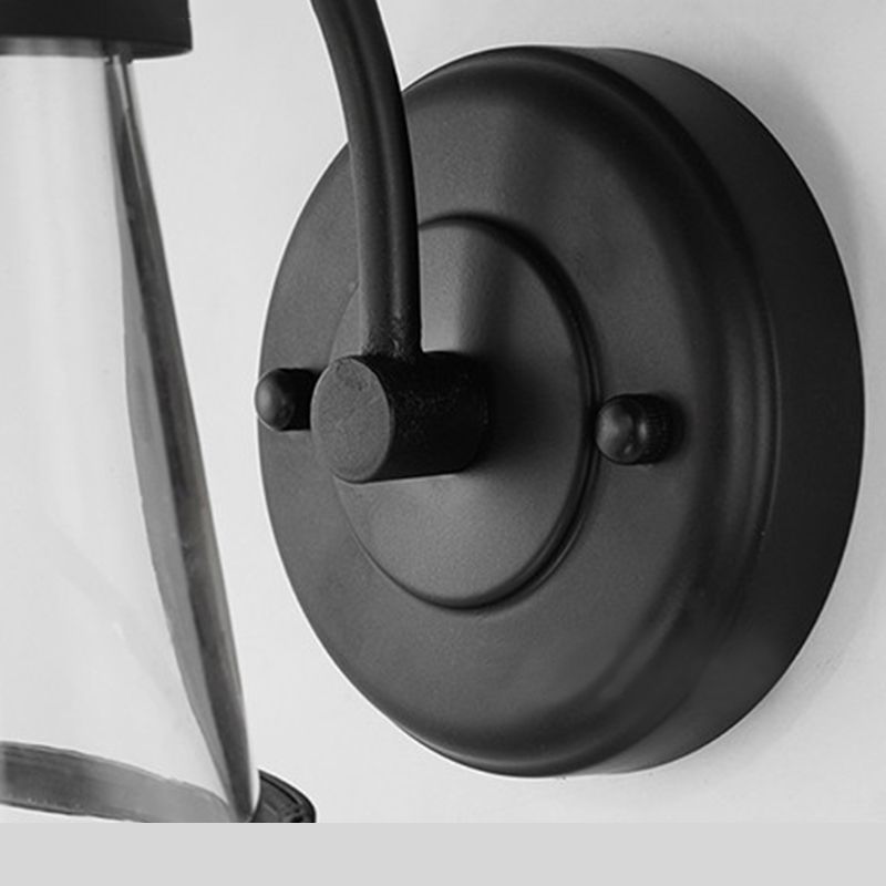 Verjüngte Flurwandmontierte Lampe Vintage klares Glas 1 Glühbirne Schwarzes Leuchtenlicht