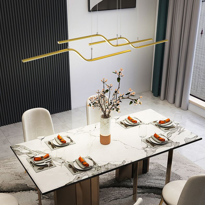 Ultra-modern Linear Hanging Chandelier Metallic Hanging Lamp with Hanging Cord for Restaurant