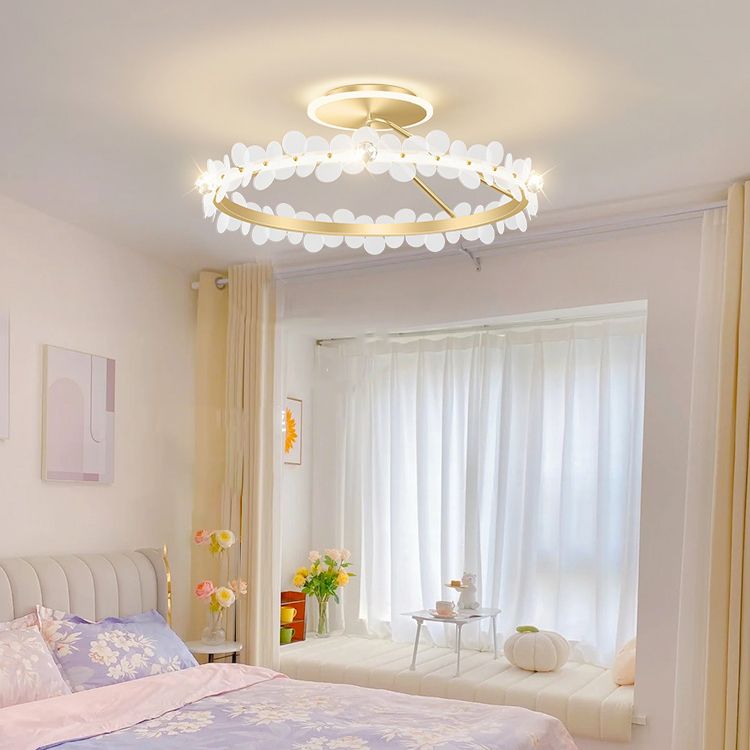 Modern Crystal Flush Mount Circle Shape Ceiling Light with Plastic Shade for Living Room