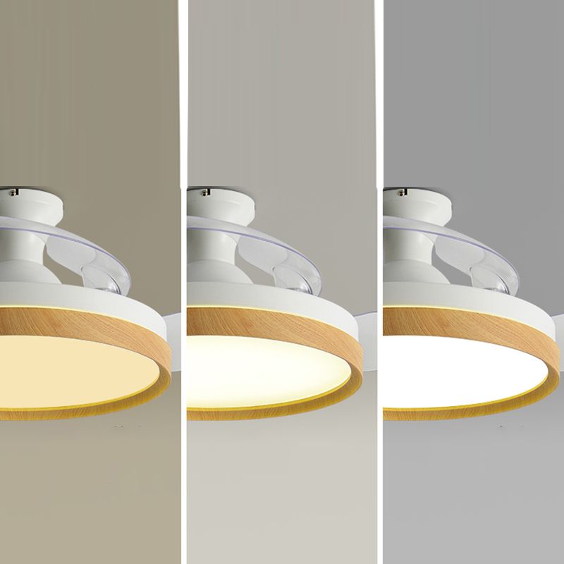 42in Frequency Conversion Fan Light Fixture Nordic Wood Finish LED Semi Flush Mount Lamp