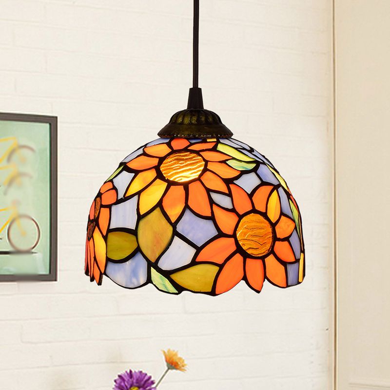 Shaded Pendant Light 1 Bulb Stained Art Glass Tiffany Suspension Light Fixture for Corridor