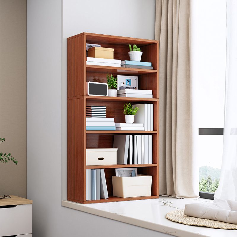 Modern Engineered Wood Bookshelf Standard Vertical Bookcase in Burnish