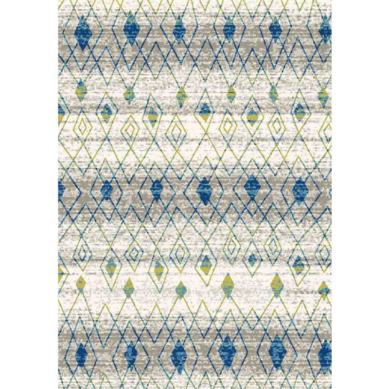 Vintage Tribal Pattern Rug Green and Blue Rug Polyester Washable Pet Friendly Anti-Slip Carpet for Living Room