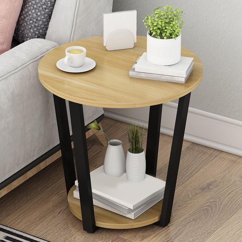 22.4" Tall Steel 4 Legs End Table Round Wood Side End Table with Shelf