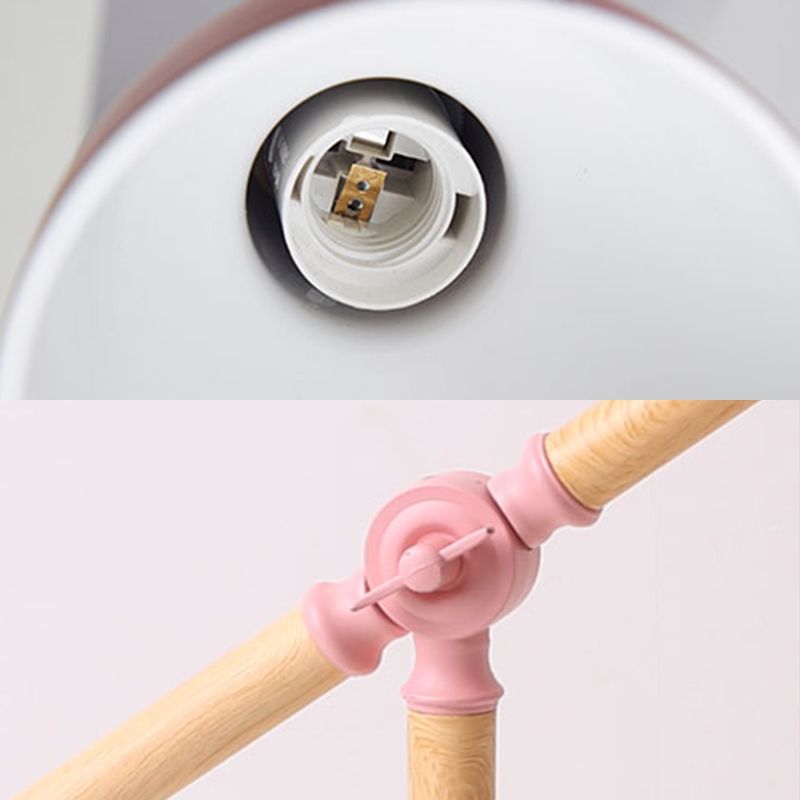 Lampada da tavolo con braccio oscillante in legno Macaron Lampada da lettura a 1 luce con paralume affusolato in metallo