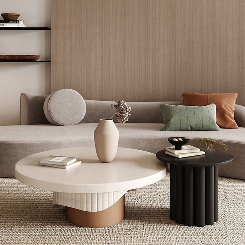 Round Sold Wooden Coffee Table with One Leg Base for Living Room
