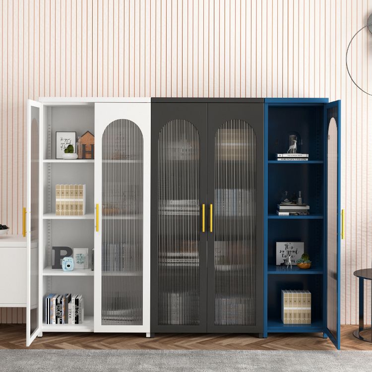 Scandinavian Metal Bookshelf Standard Closed Back Bookcase with Cabinets