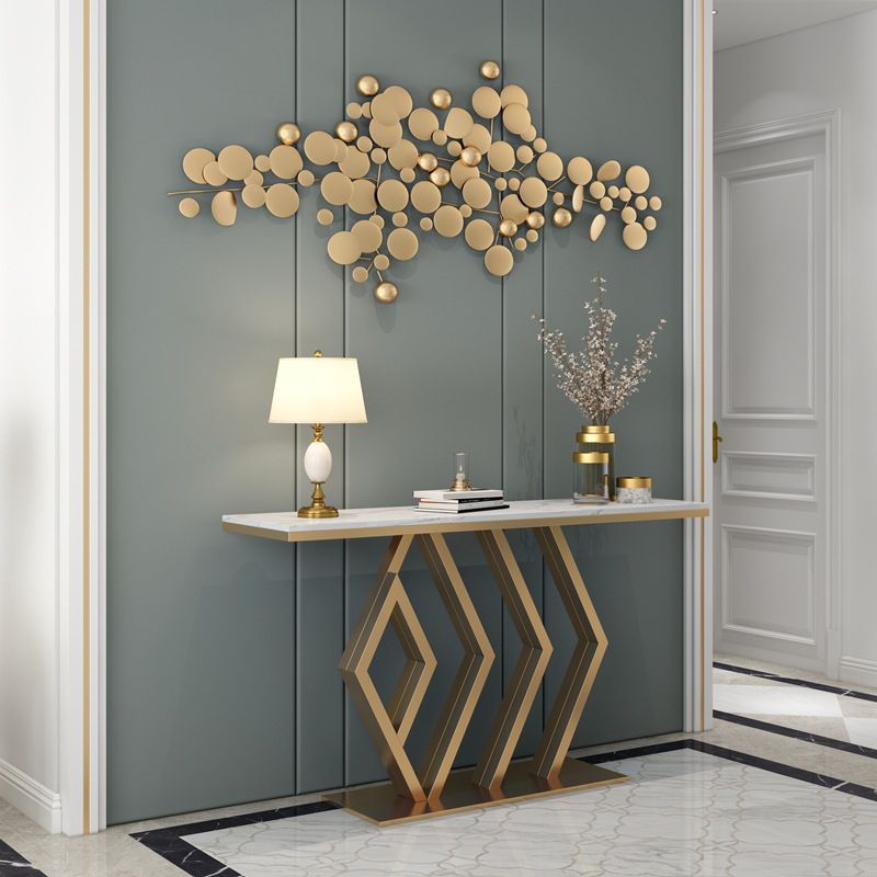 Glam Rectangle Console Table with Pedestal Base and Marble Top