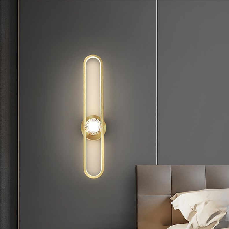 Modern Brass Wall Light Oval LED Wall Sconce with Crystal for Living Room