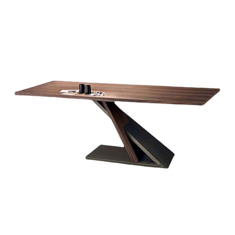 Industrial Pine Wood Table for Restaurant Rectangle Dining Table with Pedestal Base