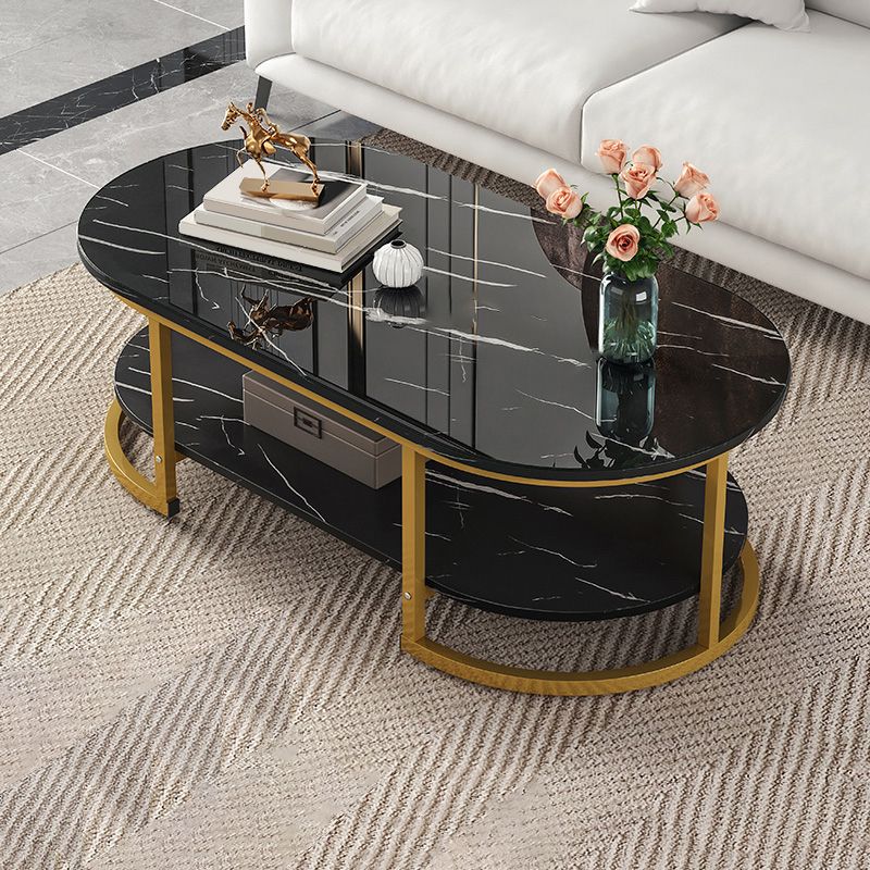 Glam Style Coffee Table Oval Slate Single Coffee Cocktail Table