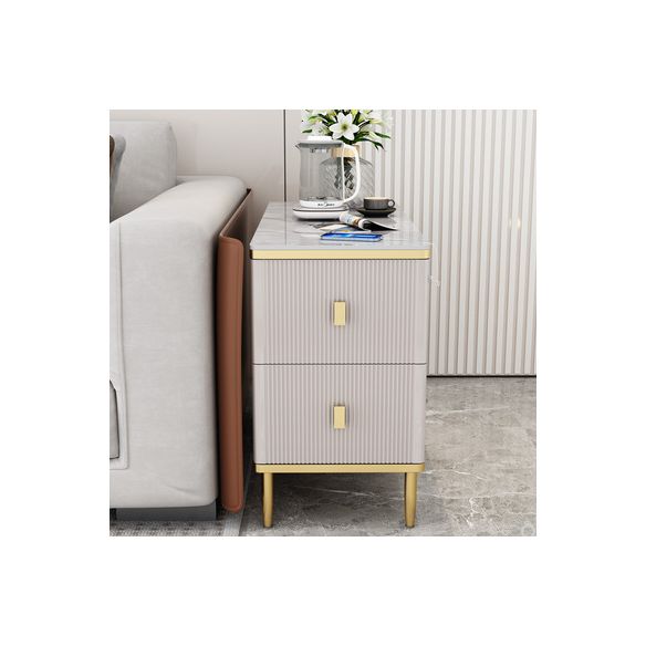 Rectangular Iron 4 Legs Side Table Two-Drawer End Table in Grey/Silver