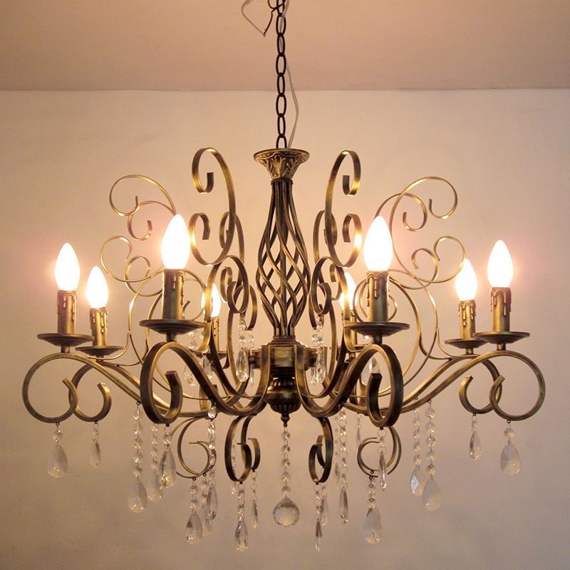 Messing Finish Kerze Kronleuchter Retro Metal Wohnzimmer Anhängerlampe mit Wirbelarm