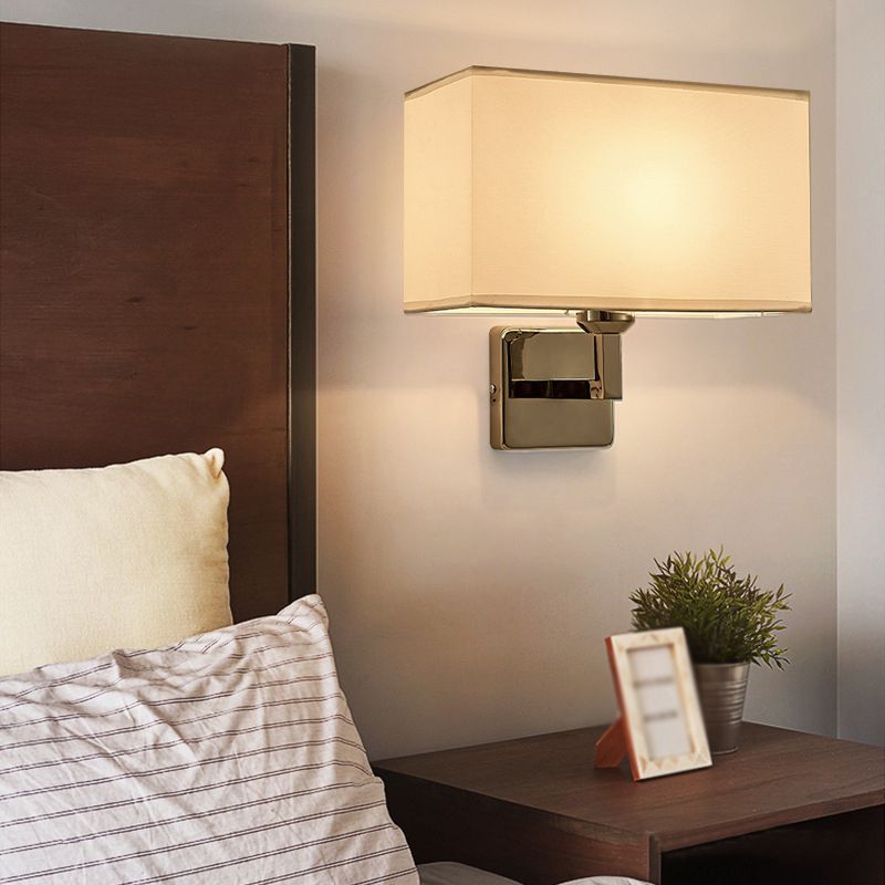 Modern Metal Wall Sconce Rectangle Shape Wall Lamp with Fabric Shade for Study