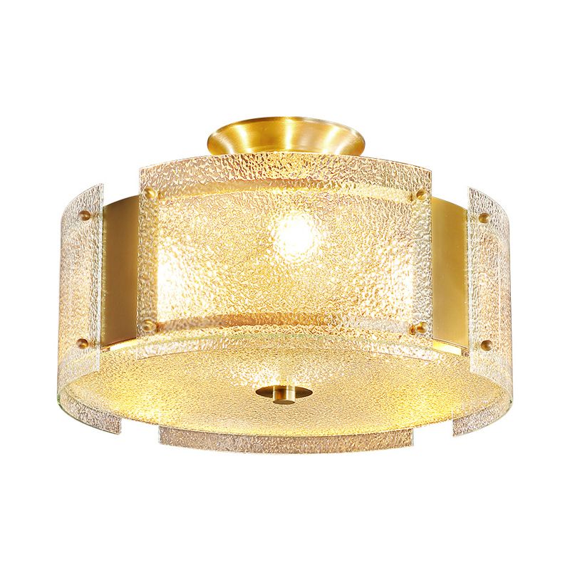 Brass Drum Semi Flush Mount Mount Lampada tradizionale vetro a 4 teste a soffitto Montata per soggiorno
