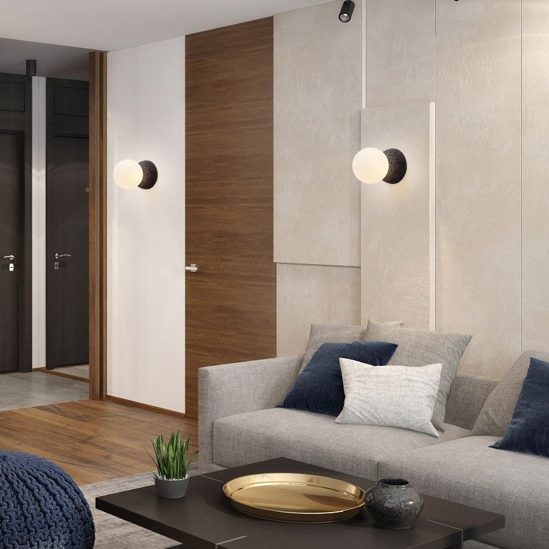 Mini Globe SCONCE LAMP Moderne stijl Mat wit glas 1 bol woonkamer wandmontage licht in zwart
