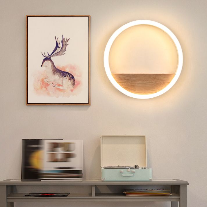 Moderne Stil runde Wandlampen Holz 1 Licht Wandbeleuchtung